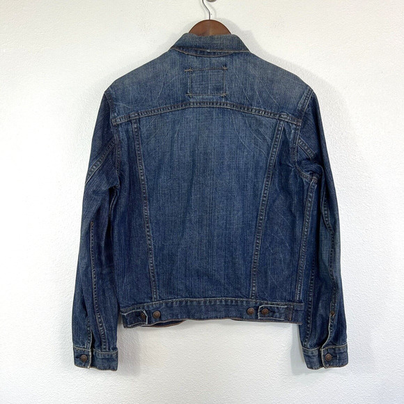 Levis Denim Jean Trucker Jacket Mens Size L Blue Slim Fit Button Front Distress - Picture 2 of 5